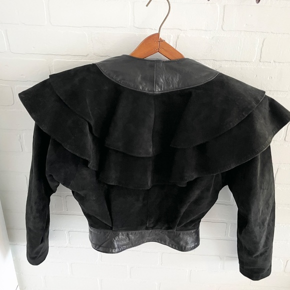 Vintage Danier Y2K Real Leather Jacket Crop Statement ruffled collar Mobwife S - Picture 9 of 12